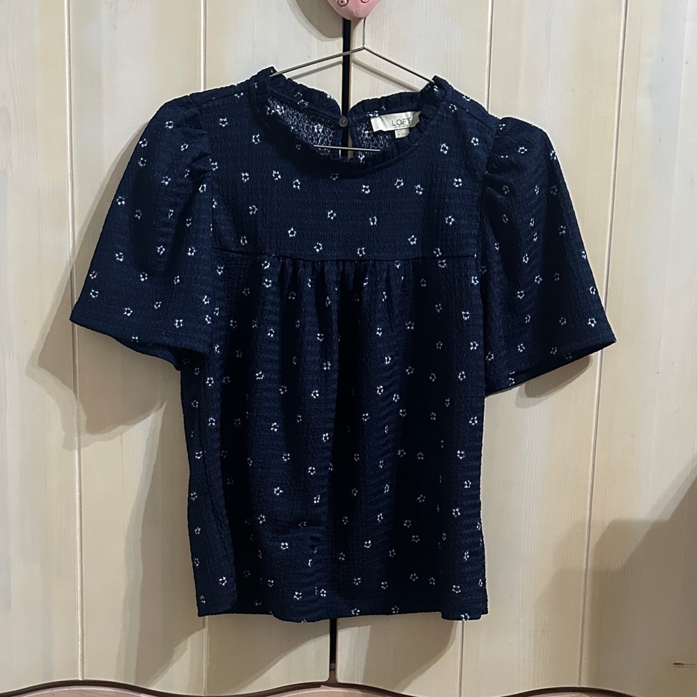 LOFT Dark Blue Patterned Blouse